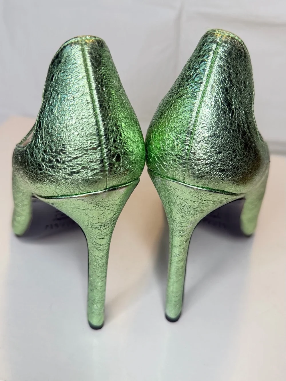 Stuart Weitzman Metallic Lime Green Cutout Pointed-Toe Pumps - Picture 4 of 6